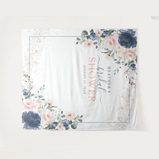 ほこりっぽいブルー赤面ピンクフローラシャワーフォトブース タペストリー (正面(横))