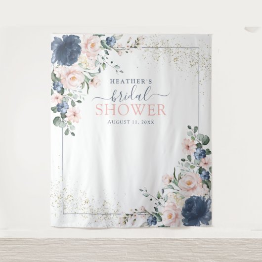 ほこりっぽいブルー赤面ピンクフローラシャワーフォトブース タペストリー (正面)