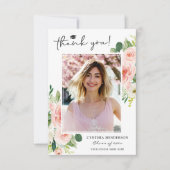 ほこりっぽいブルー赤面ピンクフローラ卒業写真 サンキューカード (正面)