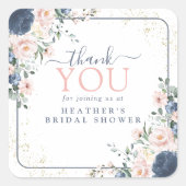 ほこりっぽいブルー赤面ピンク金ゴールドフローラシャワーありがとう スクエアシール (正面)