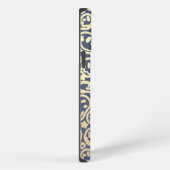 ほこりっぽいブルー金ゴールドスマイル笑顔の顔パターモダンン iPhoneケース (右側面)