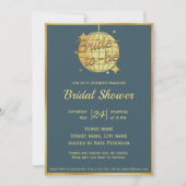 ほこりっぽいブルー金ゴールドディスコボールブライダルシャワー 招待状 (正面)