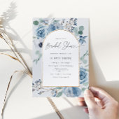 ほこりっぽいブルー金ゴールドフレームのブライダルシャワー招待状 招待状