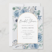 ほこりっぽいブルー金ゴールドフレームのブライダルシャワー招待状 招待状 (正面)