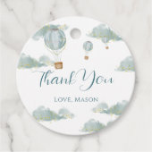 ほこりっぽいブルー金ゴールドホットエアバルーンファースト誕生日 フェイバータグ (正面)