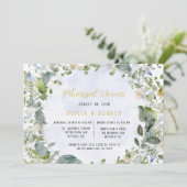 ほこりっぽいブルー金ゴールドワイルドフラワーリハーサルディナー 招待状 (スタンド正面)