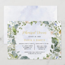 ほこりっぽいブルー金ゴールドワイルドフラワーリハーサルディナー