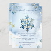 ほこりっぽいブルー金ゴールド冬のスノーフレーク赤ちゃんシャワー 招待状 (正面/裏面)