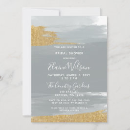 ほこりっぽいブルー金ゴールド書道ブライダルシャワー 招待状