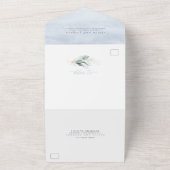 ほこりっぽいブルー金ゴールド葉緑のエレガントな結婚式 オールインワン招待状 (外側)