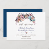 ほこりっぽいブルー霧のローズブーケは日付を保存 セーブザデート (正面/裏面)