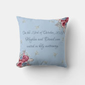 ほこりっぽいブルー、バーガンディ&ピンクローズ結婚ズ クッション (正面)