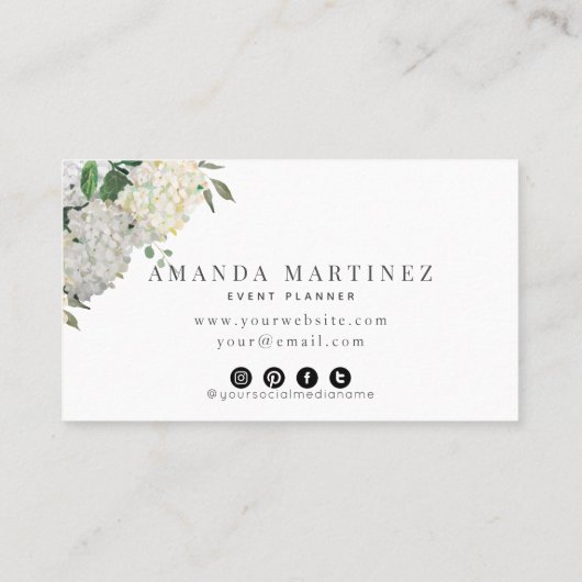 ほこりっぽいブルー&ホワイトアジサイのソーシャルメディア 名刺 (裏面)