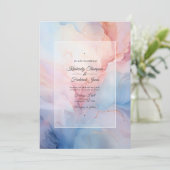 ほこりっぽいブルー、赤面ピンクとシルバーイン結婚クの 招待状 (スタンド正面)