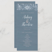 ほこりっぽいブルー&赤面花結婚式 プログラム – 濃 (正面/裏面)