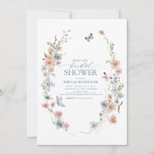 ほこりっぽいブルーQRコードワイルドフラワーガーデンブライダルシャワー 招待状 (正面)