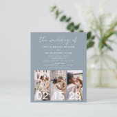 ほこりっぽいブルーQRコード書道結婚式招待状 (スタンド正面)