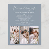 ほこりっぽいブルーQRコード書道結婚式招待状 (正面)