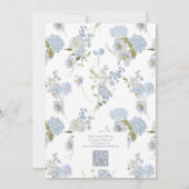 ほこりっぽいブルーQRコード水彩フローラブライダルシャワー 招待状 (裏面)