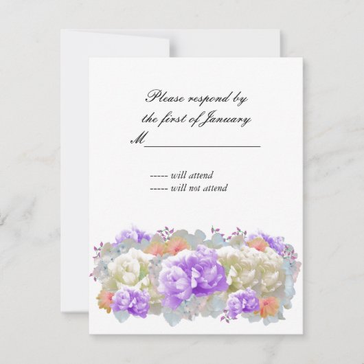 ほこりっぽいプラムとアプリコット牡丹の返信カード 出欠カード (正面)