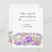 ほこりっぽいプラムとアプリコット牡丹の返信カード 出欠カード (正面/裏面)