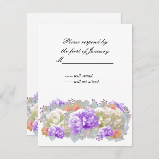 ほこりっぽいプラムとアプリコット牡丹の返信カード 出欠カード (正面/裏面)