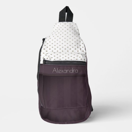 ほこりっぽいプラムと黄褐色の水玉模様デザイン名 スリングバッグ (正面)