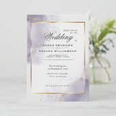 ほこりっぽいプラムパープル金ゴールド 招待状 (スタンド正面)