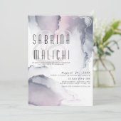 ほこりっぽいプラム赤面ピューター流体アルコールインクインビタティ 招待状 (スタンド正面)