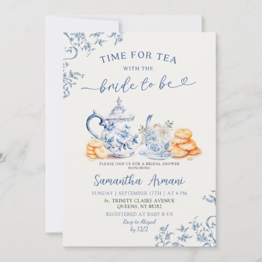 ほこりっぽいベイチノワセリーブライダルシャワーティーパーティー 招待状 (正面)