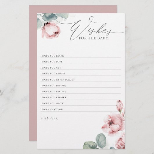 ほこりっぽいベビーエレガントバラの赤ちゃんシャワーの願い (正面/裏面)