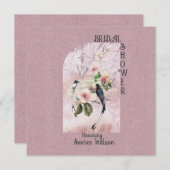 ほこりっぽいマグノリアの花と鳥のシャワー 招待状 (正面/裏面)