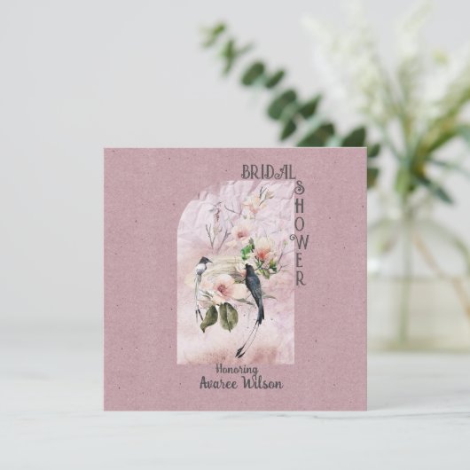 ほこりっぽいマグノリアの花と鳥のシャワー 招待状 (スタンド正面)