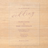 ほこりっぽいミニマルバラ結婚書道 アクリル招待状 (正面)