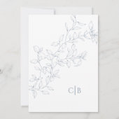 ほこりっぽいミニマルブルーリーフ結婚は 招待状 (裏面)