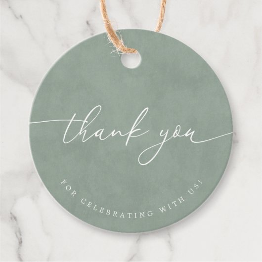 ほこりっぽいミニマル緑の書結婚道の感謝 フェイバータグ (正面)