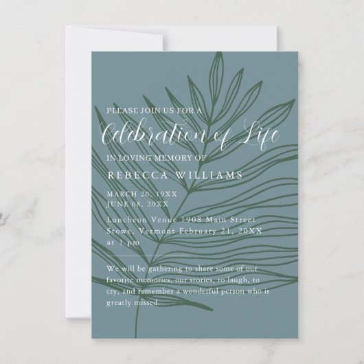 ほこりっぽいミニマル青い人生お祝い 招待状 (正面)