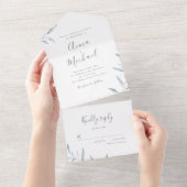 ほこりっぽいミニマル青い緑の素結婚気な オールインワン招待状 (貼ってはがせる)