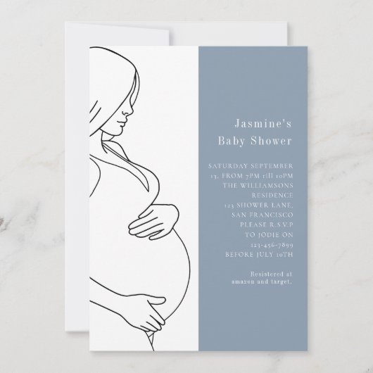 ほこりっぽいミニマル青い赤ちゃんシャワー 招待状 (正面)