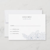 ほこりっぽいミニマル青エレガントフローラのスケ結婚ッチ 出欠カード (正面)