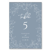 ほこりっぽいミニマル青結婚葉のテーブル番号 テーブルナンバー (正面)