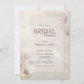 ほこりっぽいミュート赤面ピンクフローラフォトブライダルシャワー 招待状 (正面)
