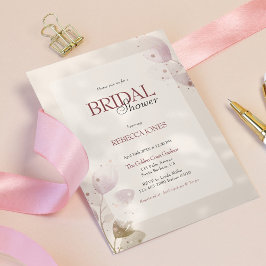 ほこりっぽいミュート赤面ピンクフローラフォトブライダルシャワー 招待状