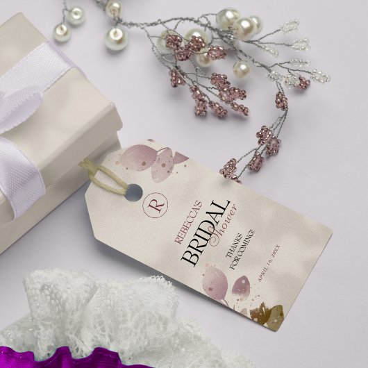 ほこりっぽいミュート赤面ピンクフローラブライダルシャワー ギフトタグ