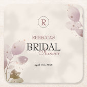 ほこりっぽいミュート赤面ピンクフローラブライダルシャワー スクエアペーパーコースター (正面)