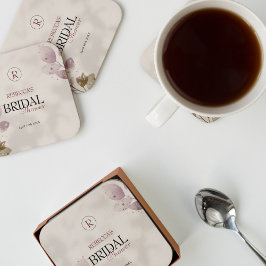 ほこりっぽいミュート赤面ピンクフローラブライダルシャワー スクエアペーパーコースター