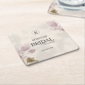 ほこりっぽいミュート赤面ピンクフローラブライダルシャワー スクエアペーパーコースター (アングル)
