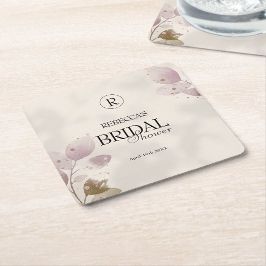 ほこりっぽいミュート赤面ピンクフローラブライダルシャワー スクエアペーパーコースター (アングル)