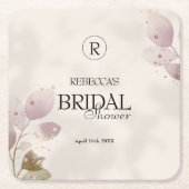ほこりっぽいミュート赤面ピンクフローラブライダルシャワー スクエアペーパーコースター (正面)