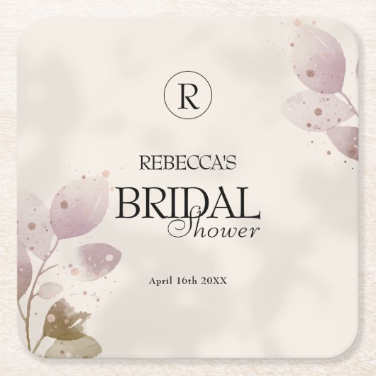 ほこりっぽいミュート赤面ピンクフローラブライダルシャワー スクエアペーパーコースター (正面)